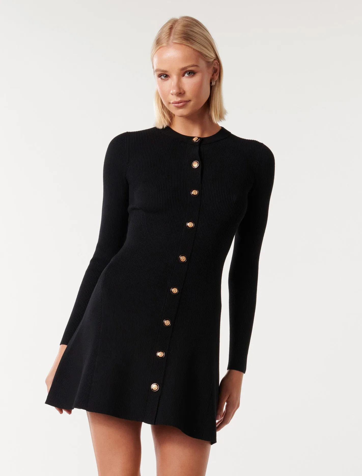 Jolie Button-Through Mini Knit Dress