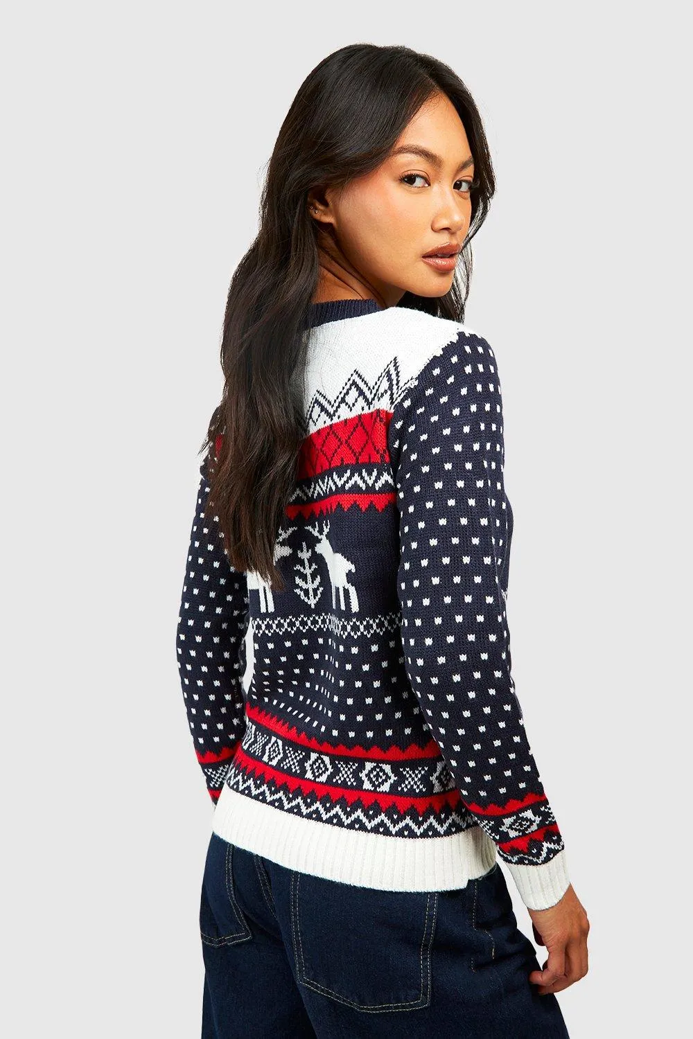 Jumpers & Cardigans | Aztec Fairisle Reindeer Christmas Jumper | boohoo