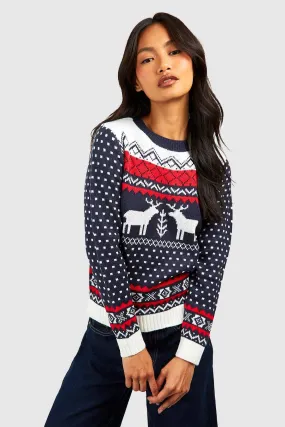 Jumpers & Cardigans | Aztec Fairisle Reindeer Christmas Jumper | boohoo