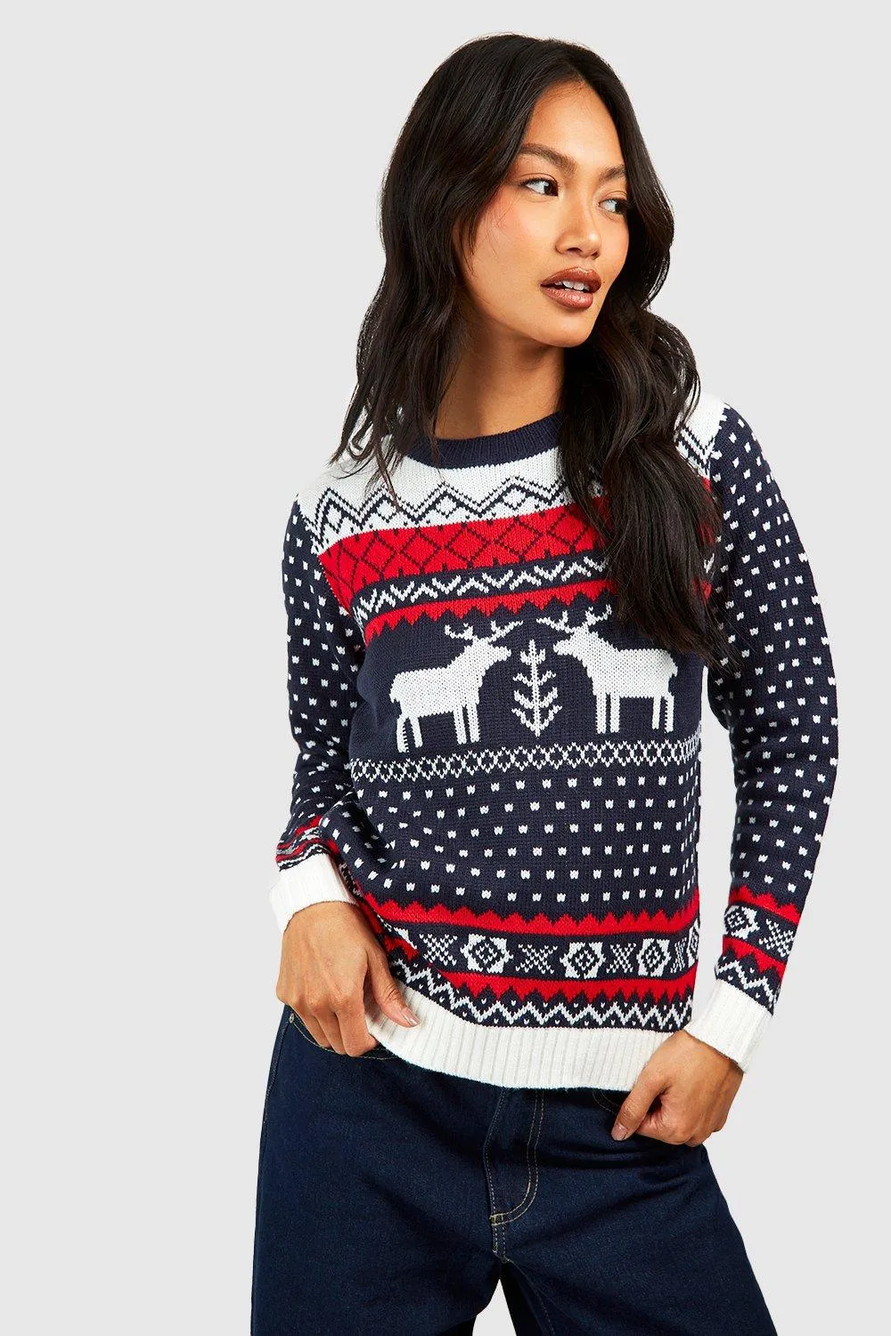 Jumpers & Cardigans | Aztec Fairisle Reindeer Christmas Jumper | boohoo