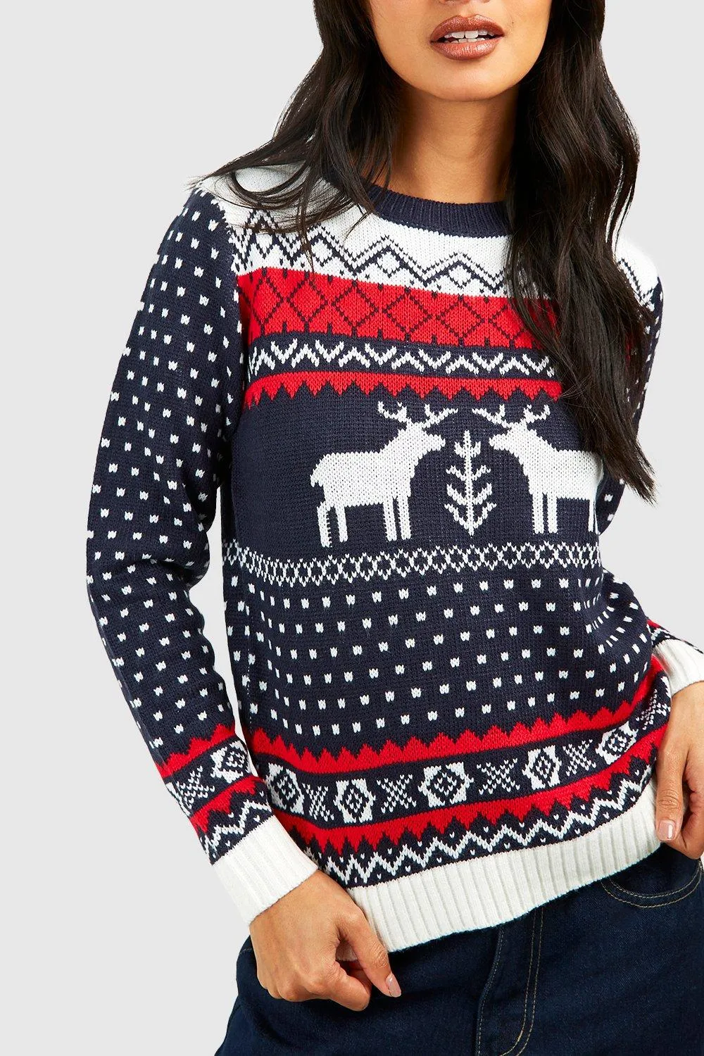 Jumpers & Cardigans | Aztec Fairisle Reindeer Christmas Jumper | boohoo