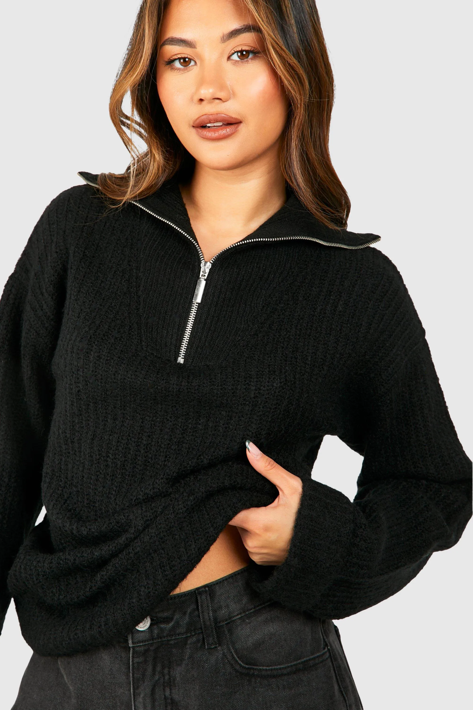 Chunky Soft Knit Half Zip Jumper - Shop Jumpers & Cardigans | boohoo