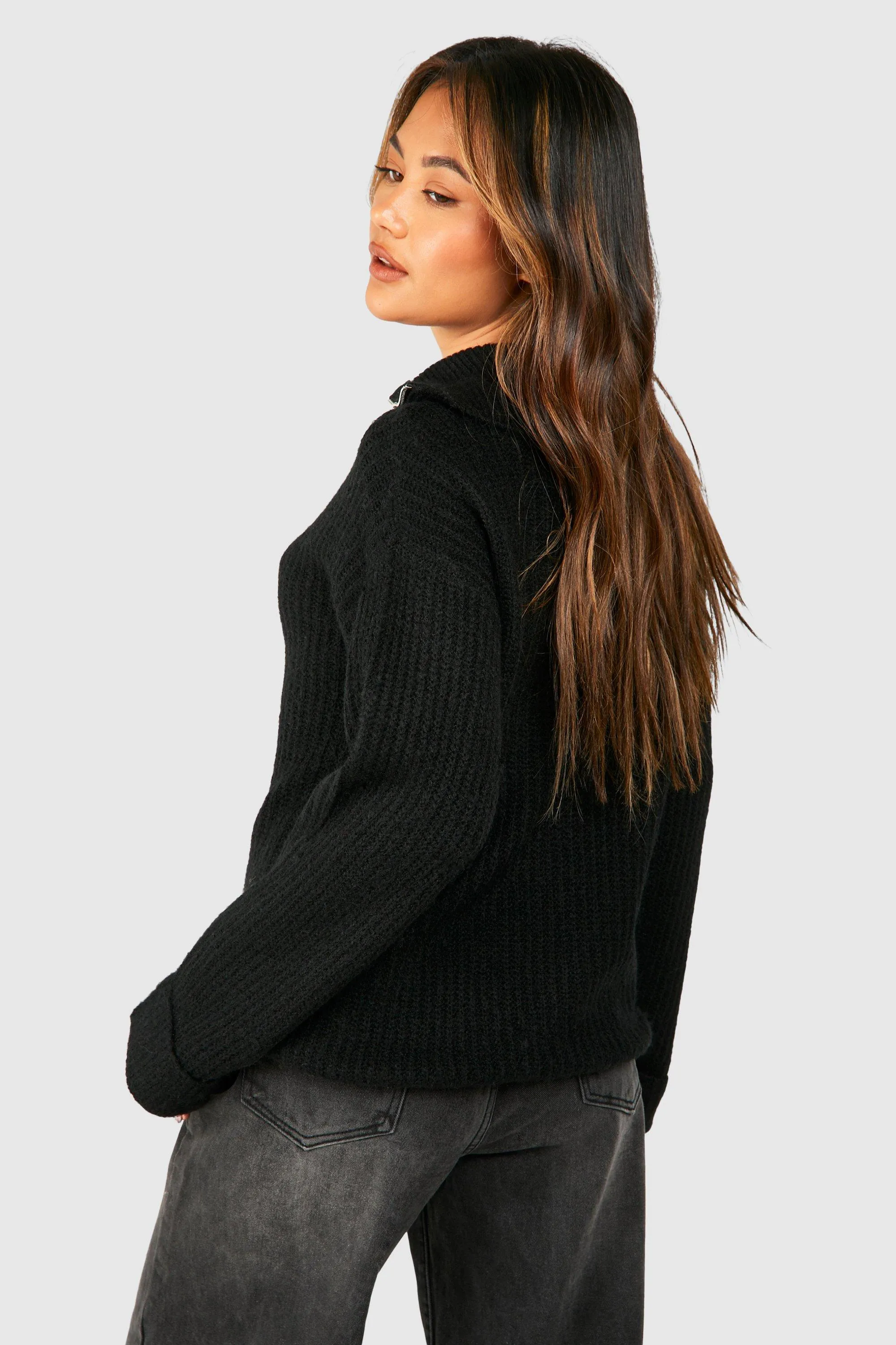 Chunky Soft Knit Half Zip Jumper - Shop Jumpers & Cardigans | boohoo