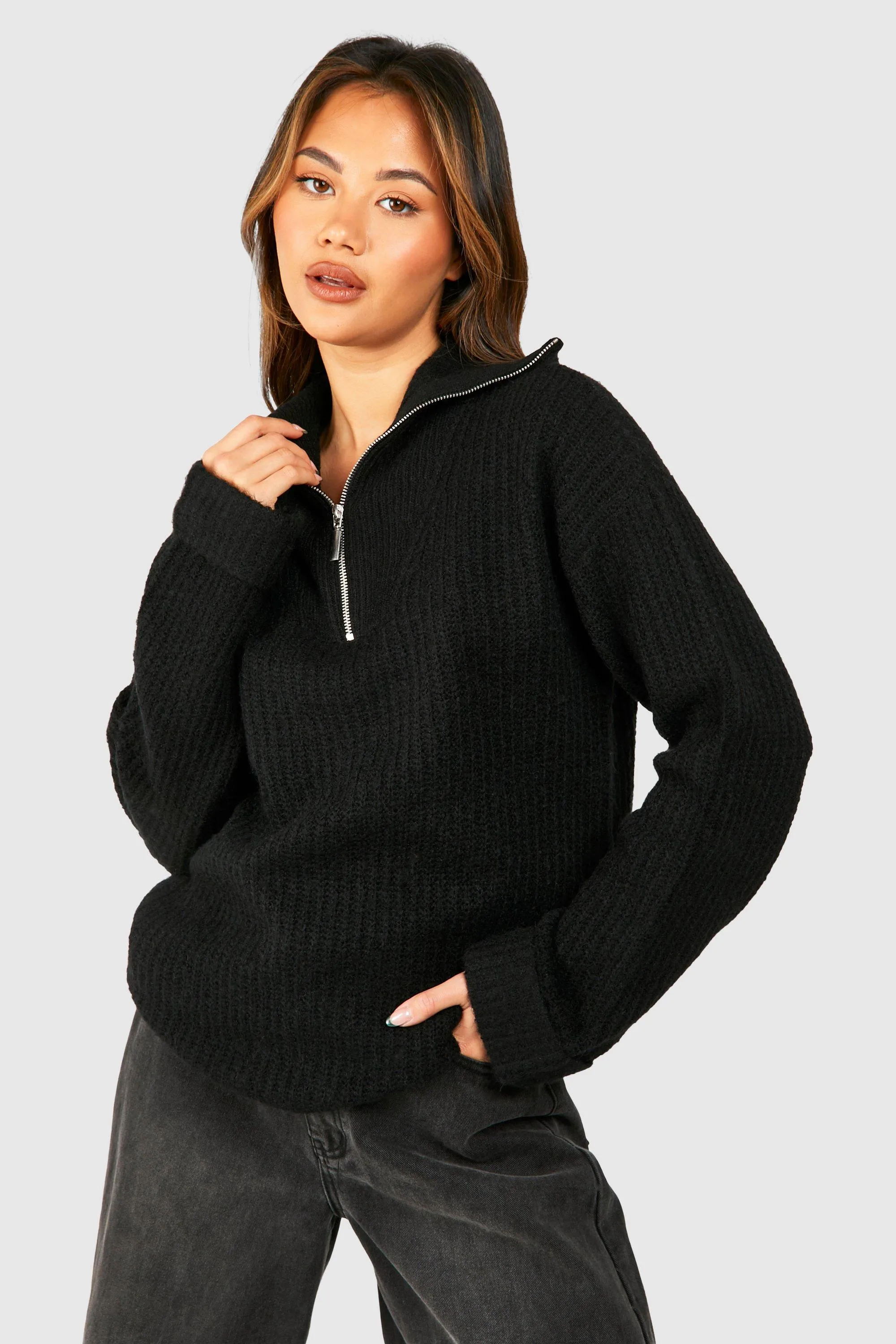 Chunky Soft Knit Half Zip Jumper - Shop Jumpers & Cardigans | boohoo