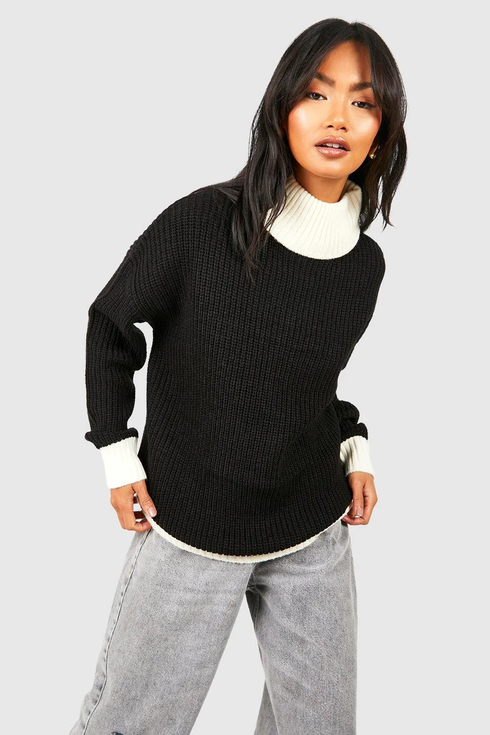 Jumpers & Cardigans | Colour Block Roll Neck Jumper | boohoo