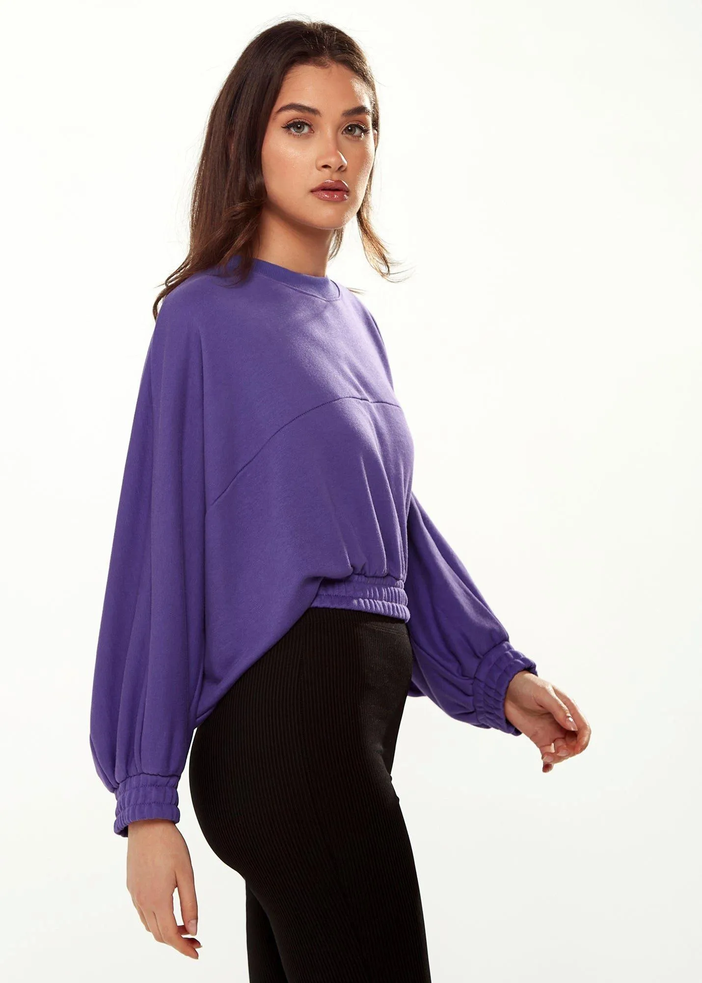 Jumpers & Cardigans | Cropped Sweatshirt in Purple | Liquorish