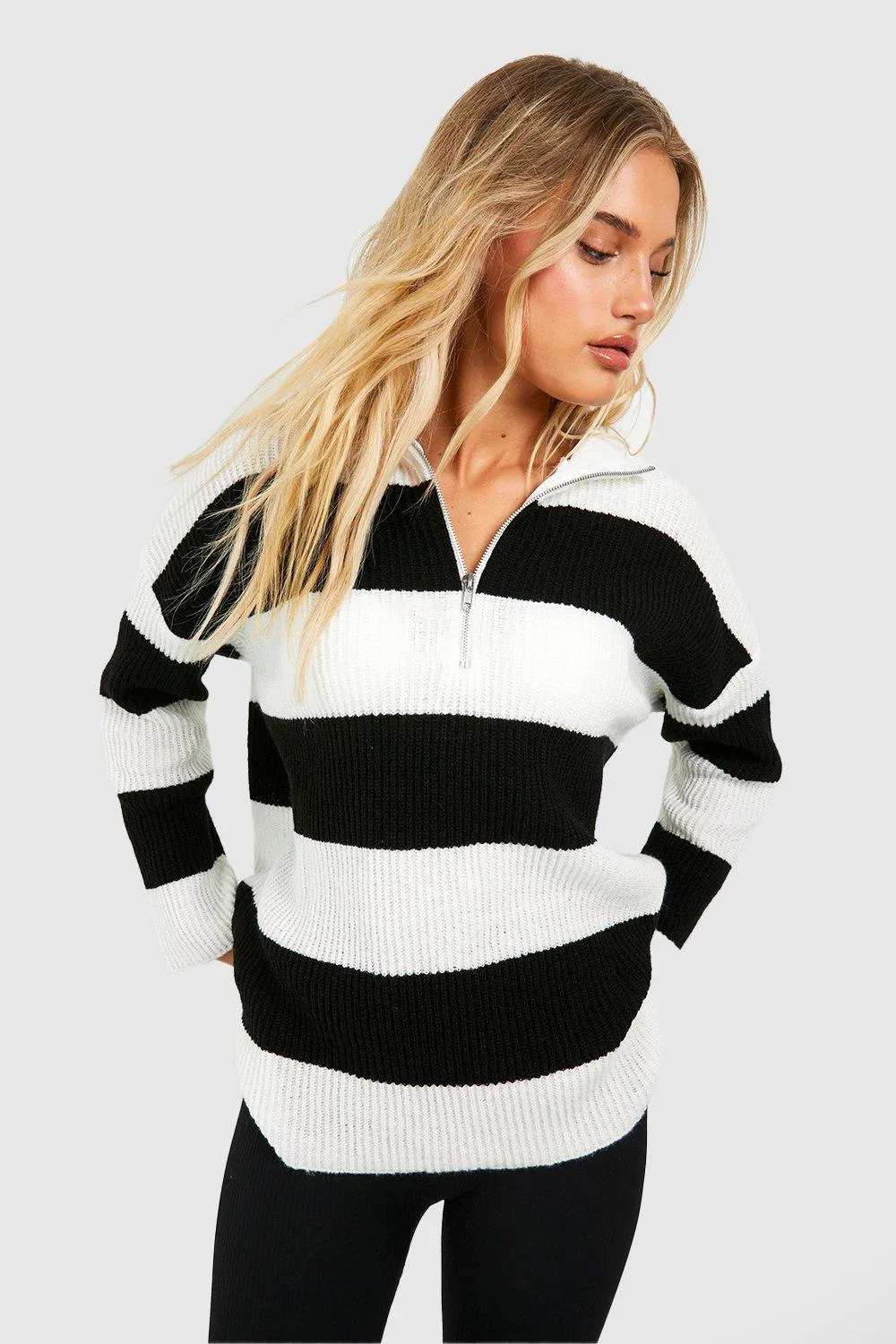 Half Zip Soft Knit Stripe Jumper | Shop Jumpers & Cardigans at boohoo