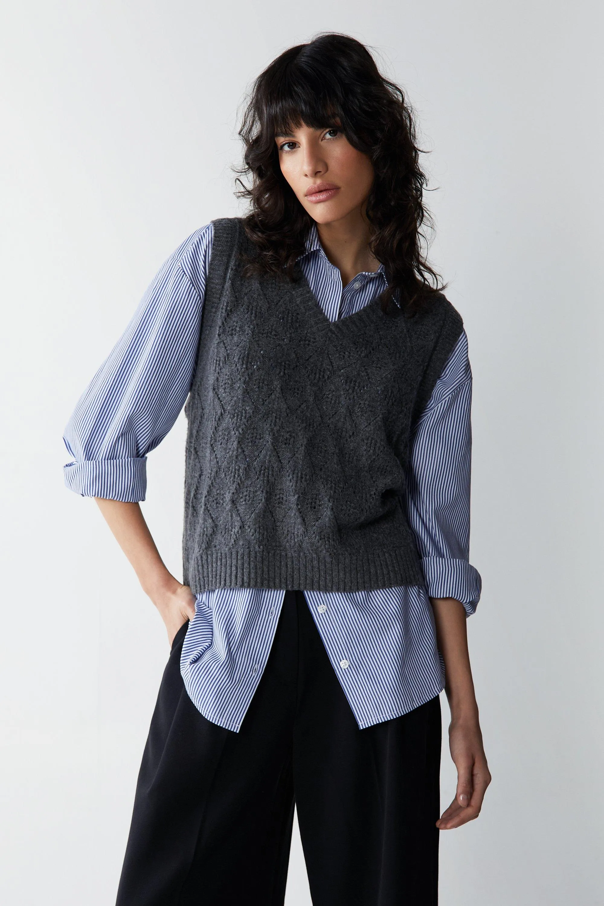 Jumpers & Cardigans | Knitted Pointelle Crochet V Neck Sweater Vest | Warehouse