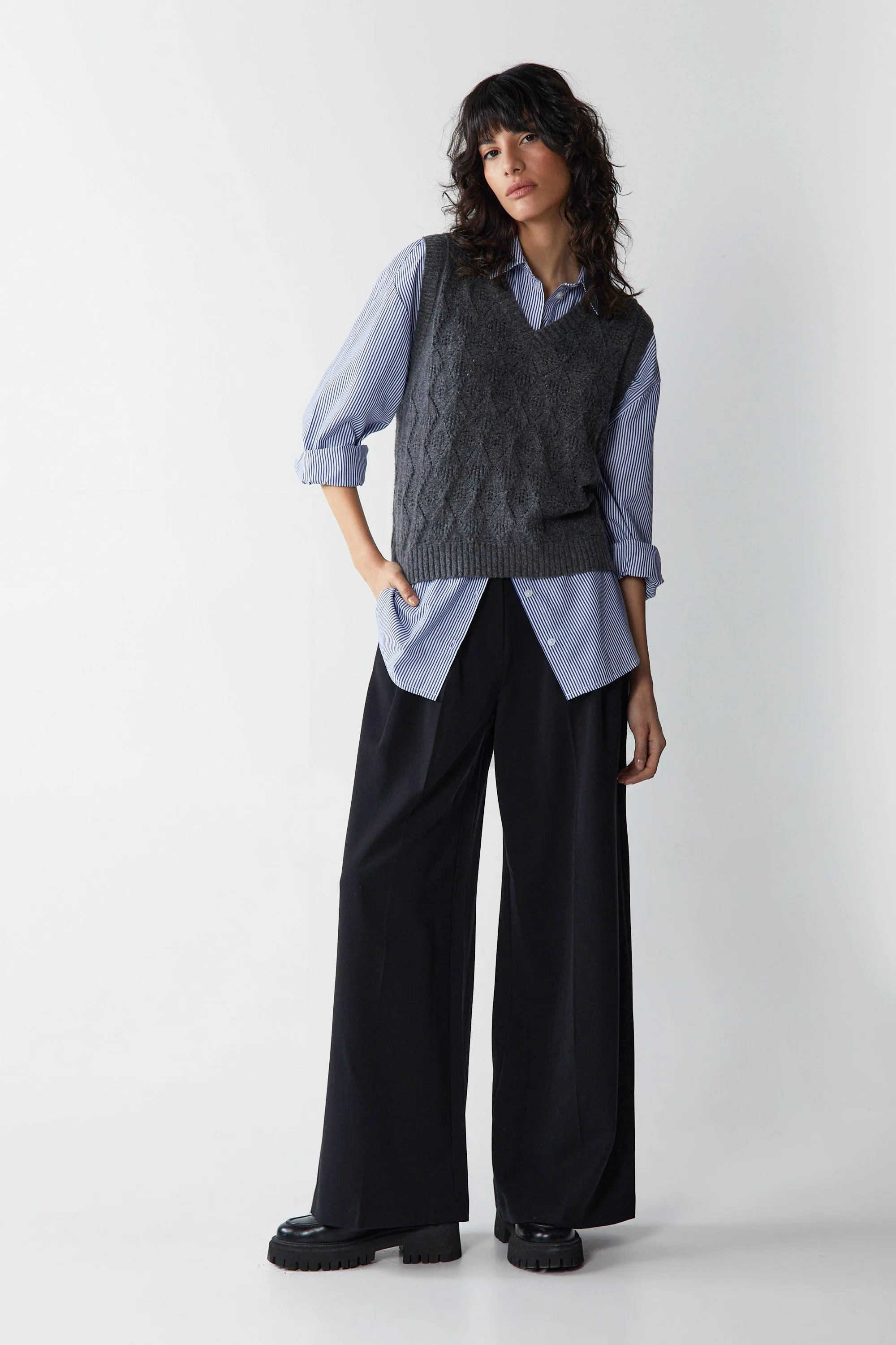 Jumpers & Cardigans | Knitted Pointelle Crochet V Neck Sweater Vest | Warehouse