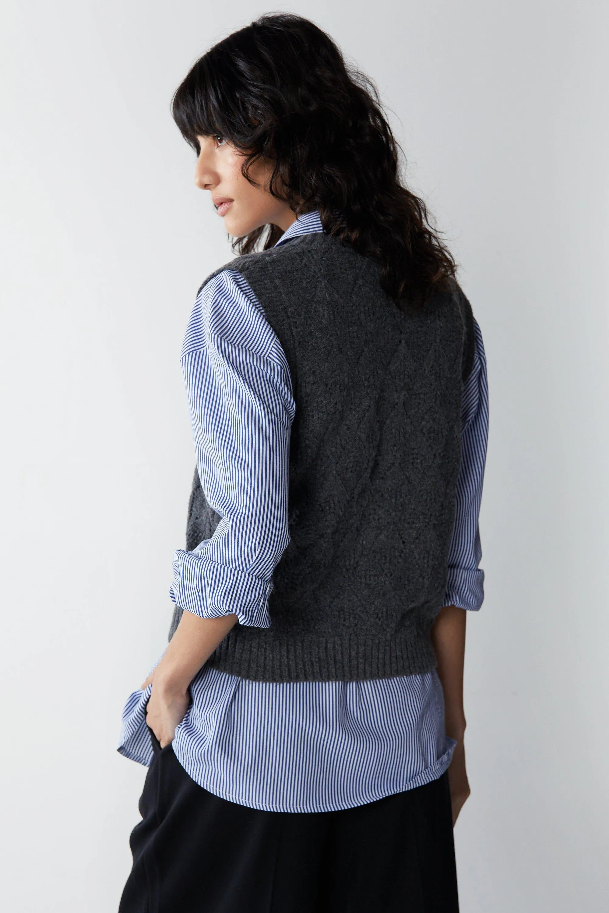 Jumpers & Cardigans | Knitted Pointelle Crochet V Neck Sweater Vest | Warehouse