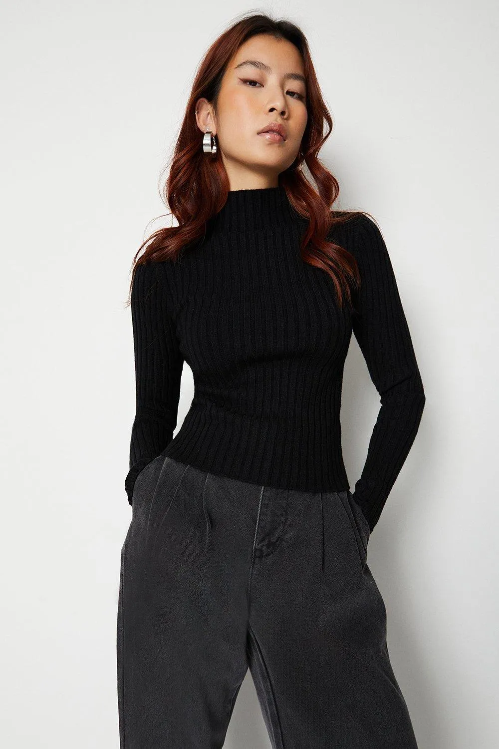 Turtle Neck Ribbed Jumpers and Cardigans for Women - Warehouse