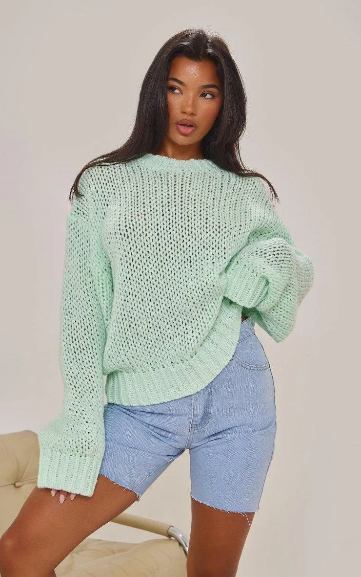 Mint Chunky Oversized Jumper | PrettyLittleThing