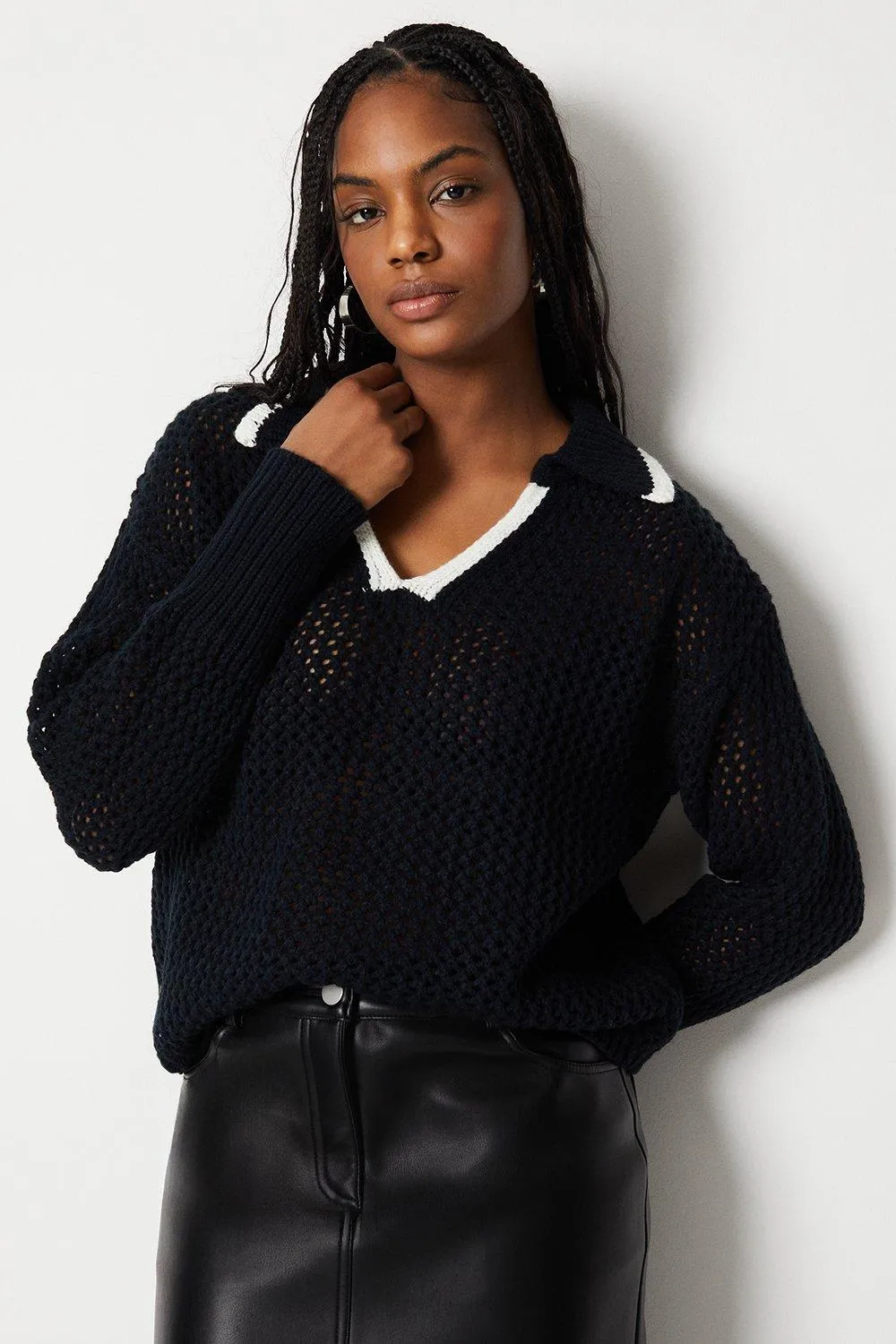 Open Collar Knitted Jumper - Warehouse