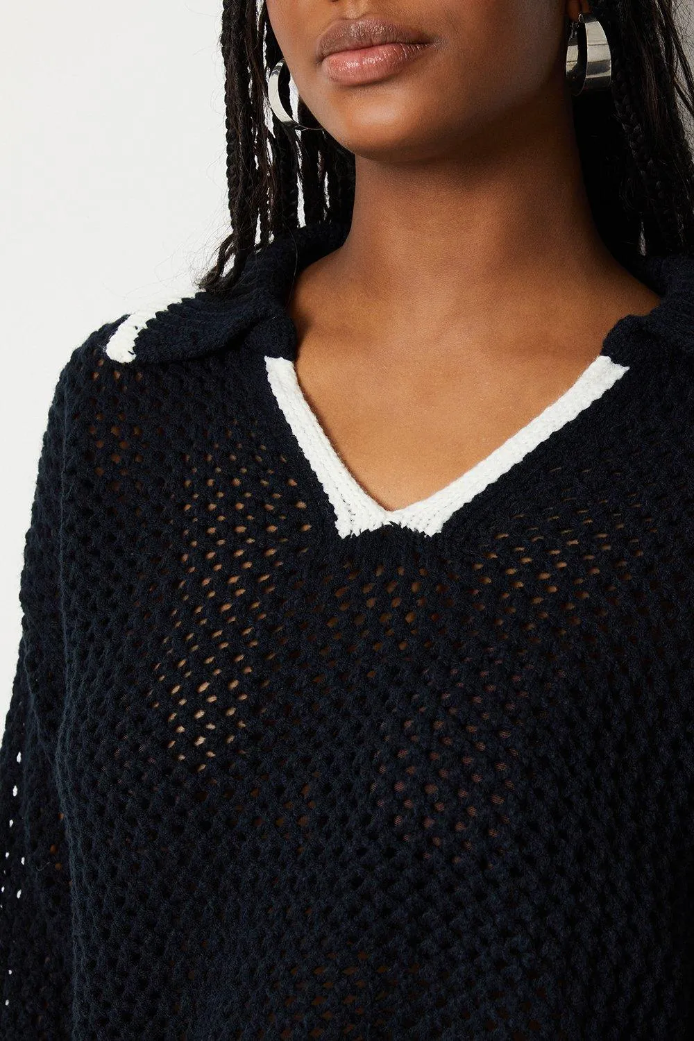 Open Collar Knitted Jumper - Warehouse