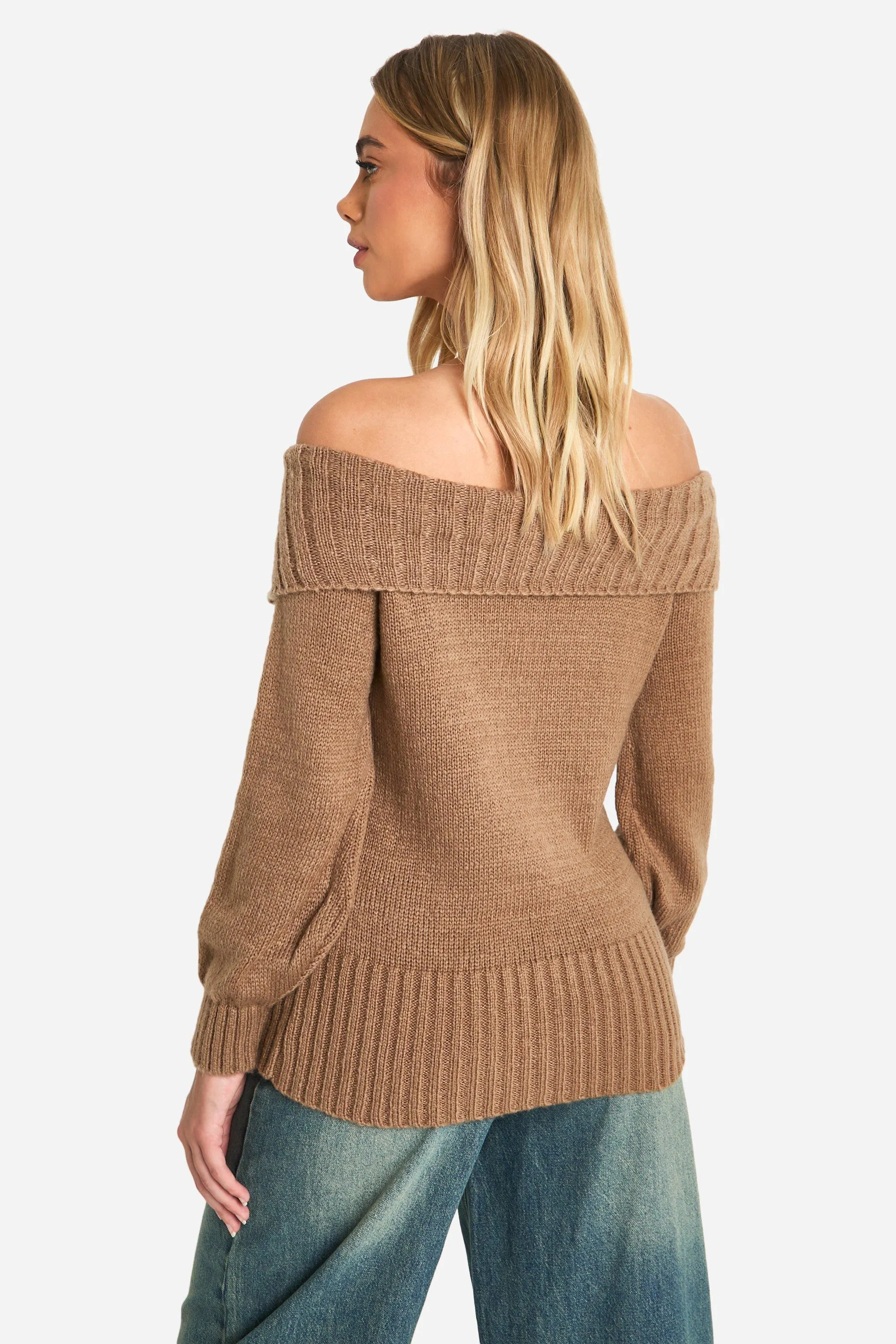 Jumpers & Cardigans | Oversized Bardot Knitted Collar Jumper | boohoo