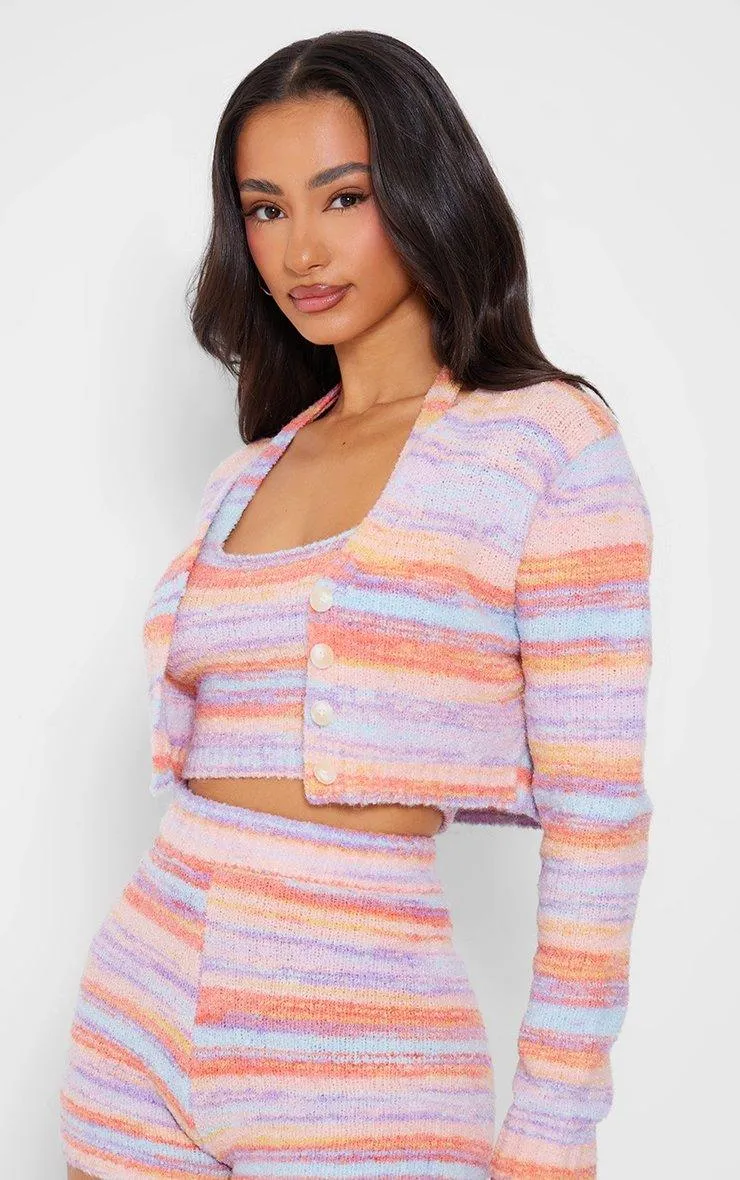 Petite Multi Coloured Fluffy Knit Crop Cardigan - PrettyLittleThing