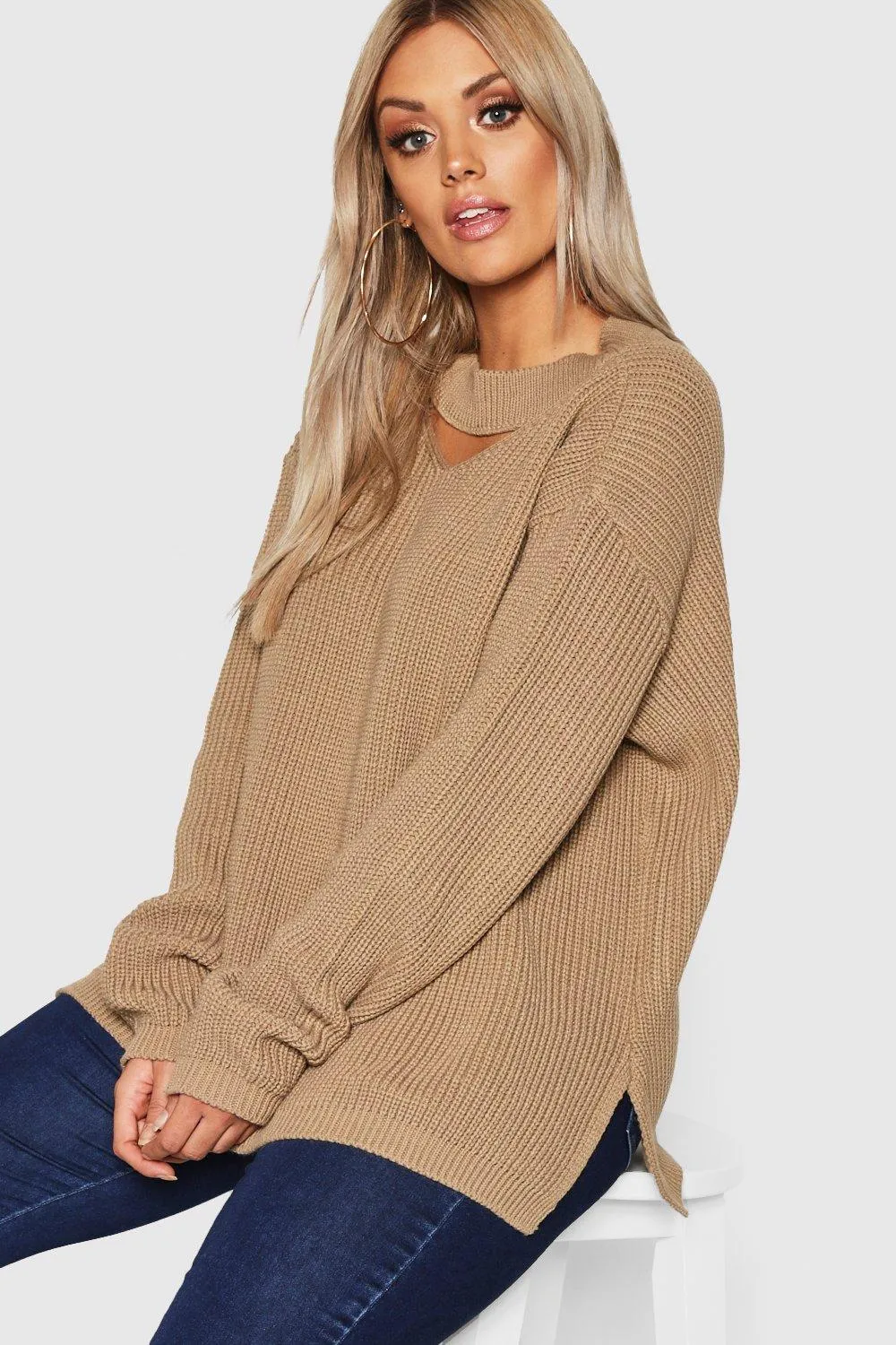 Jumpers & Cardigans | Plus Choker Side Split Jumper | boohoo