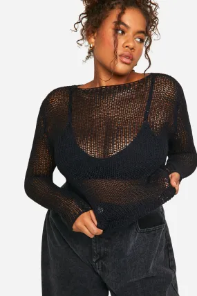 Boohoo Plus Size Loose Knit Sheer Jumper for Women - Jumpers & Cardigans