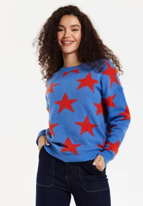 Red Star Jumper In Blue - Liquorish | Shop Jumpers & Cardigans