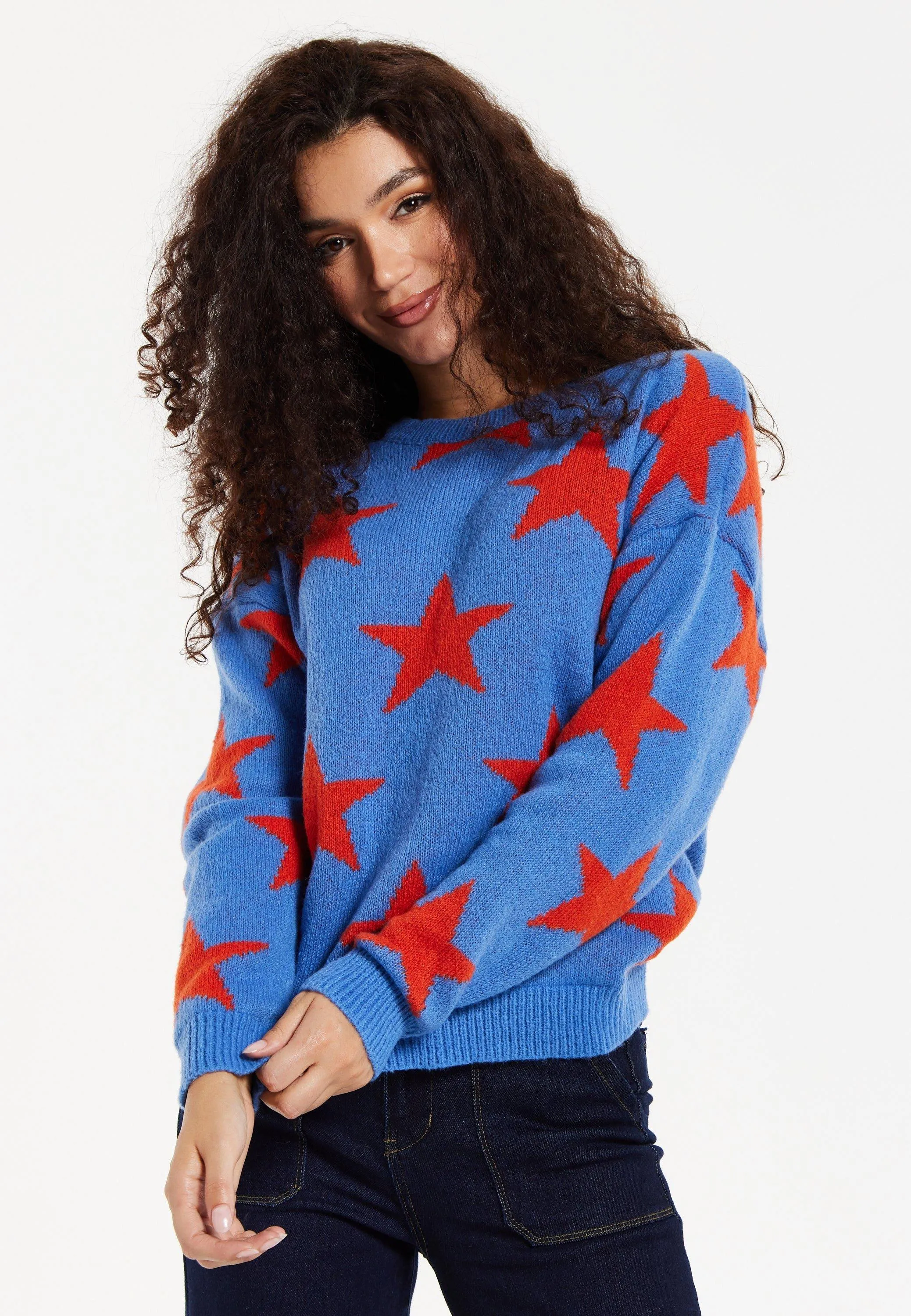 Red Star Jumper In Blue - Liquorish | Shop Jumpers & Cardigans