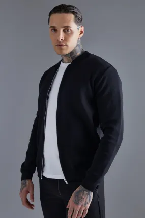 Smart Knitted Bomber Jacket - Jumpers and Cardigans - boohooMAN