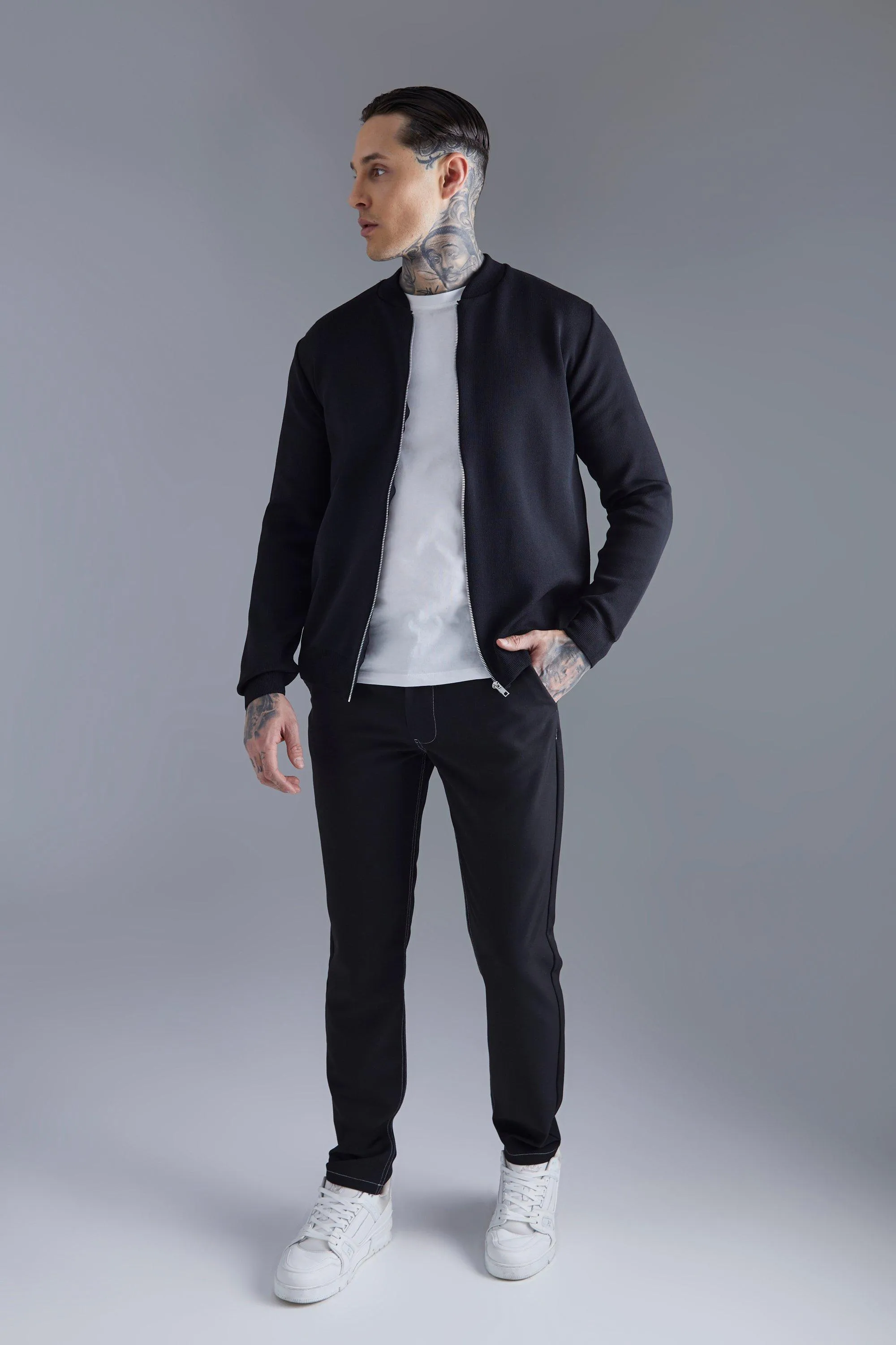 Smart Knitted Bomber Jacket - Jumpers and Cardigans - boohooMAN