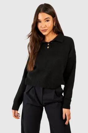 Jumpers & Cardigans | Soft Knit Jumper With Polo Collar | boohoo