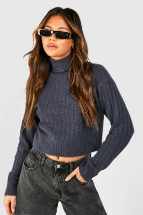 Jumpers & Cardigans | Soft Rib Knit Roll Neck Crop Jumper | boohoo