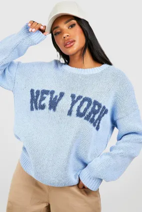 Jumpers & Cardigans | Textured New York Slogan Jumper | boohoo