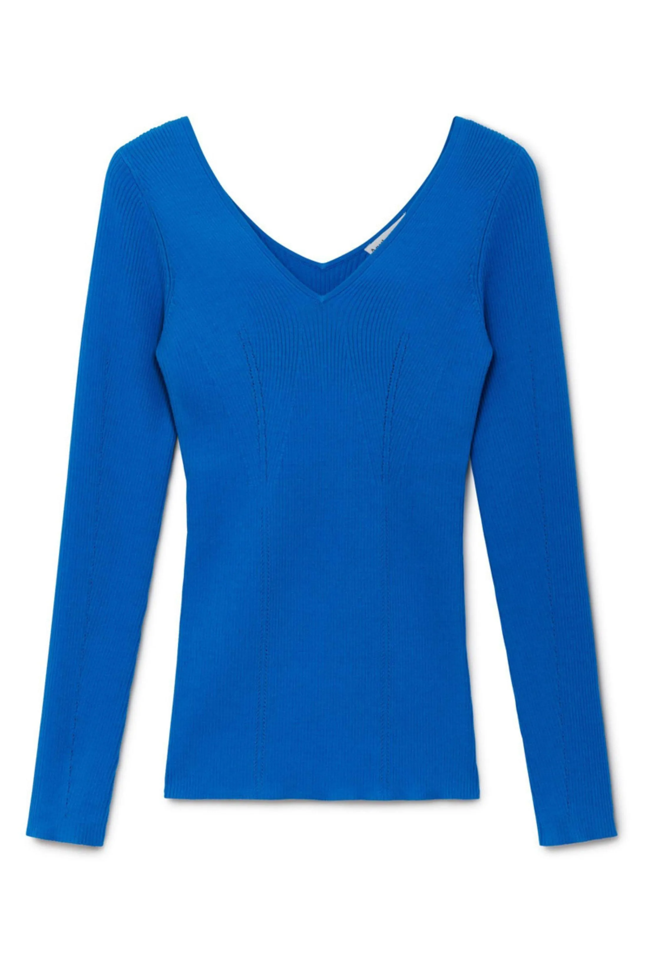 V Neck Blue Ribbed Knitted Jumper by ANOTHER SUNDAY