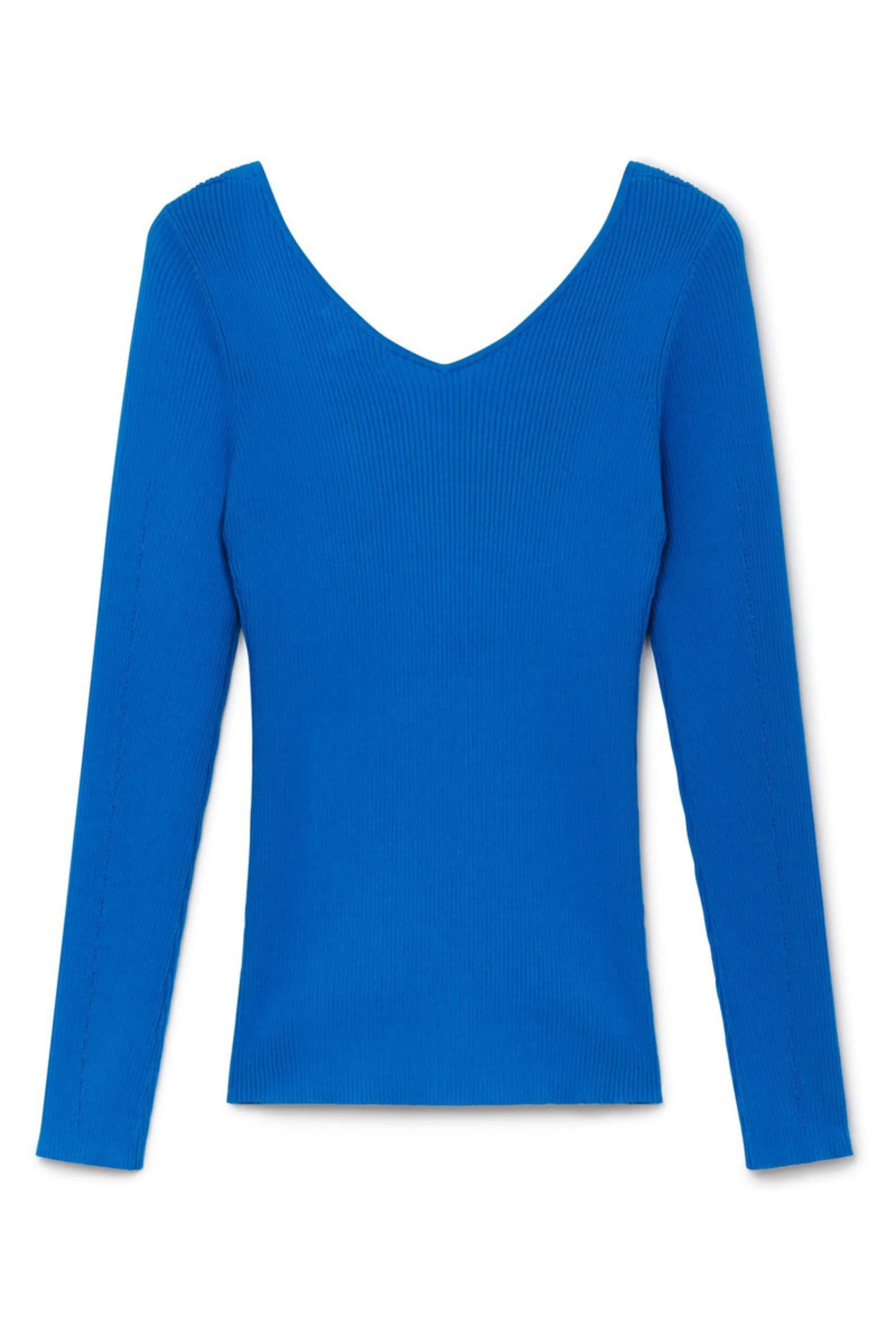 V Neck Blue Ribbed Knitted Jumper by ANOTHER SUNDAY