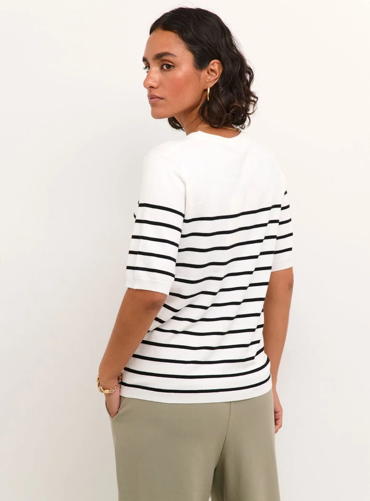 KAFFE Lizza Short Sleeve Striped Pullover White M Jumpers.