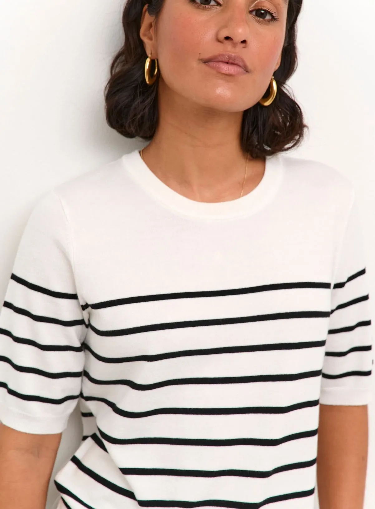 KAFFE Lizza Short Sleeve Striped Pullover White M Jumpers.