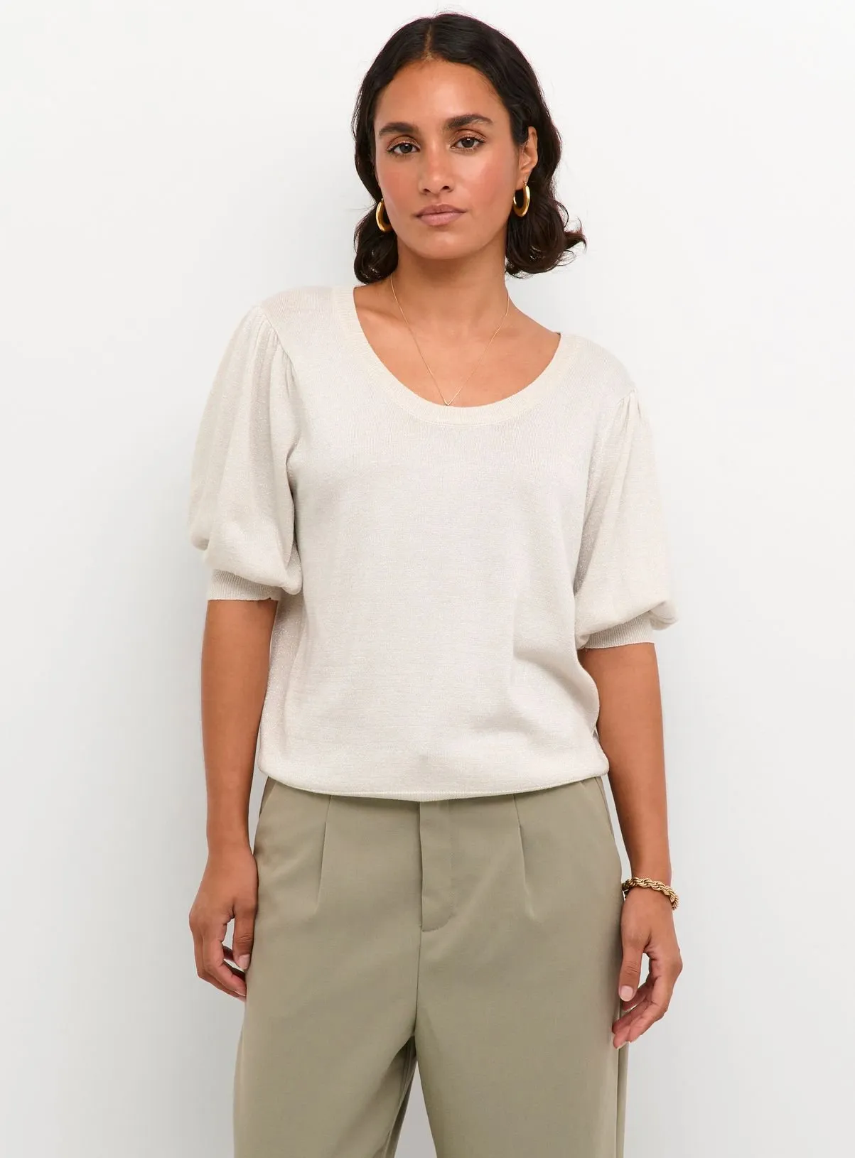 KAFFE Regina Round Neck Half Sleeve White Pullover XS | Jumpers | Tu - Shop Now