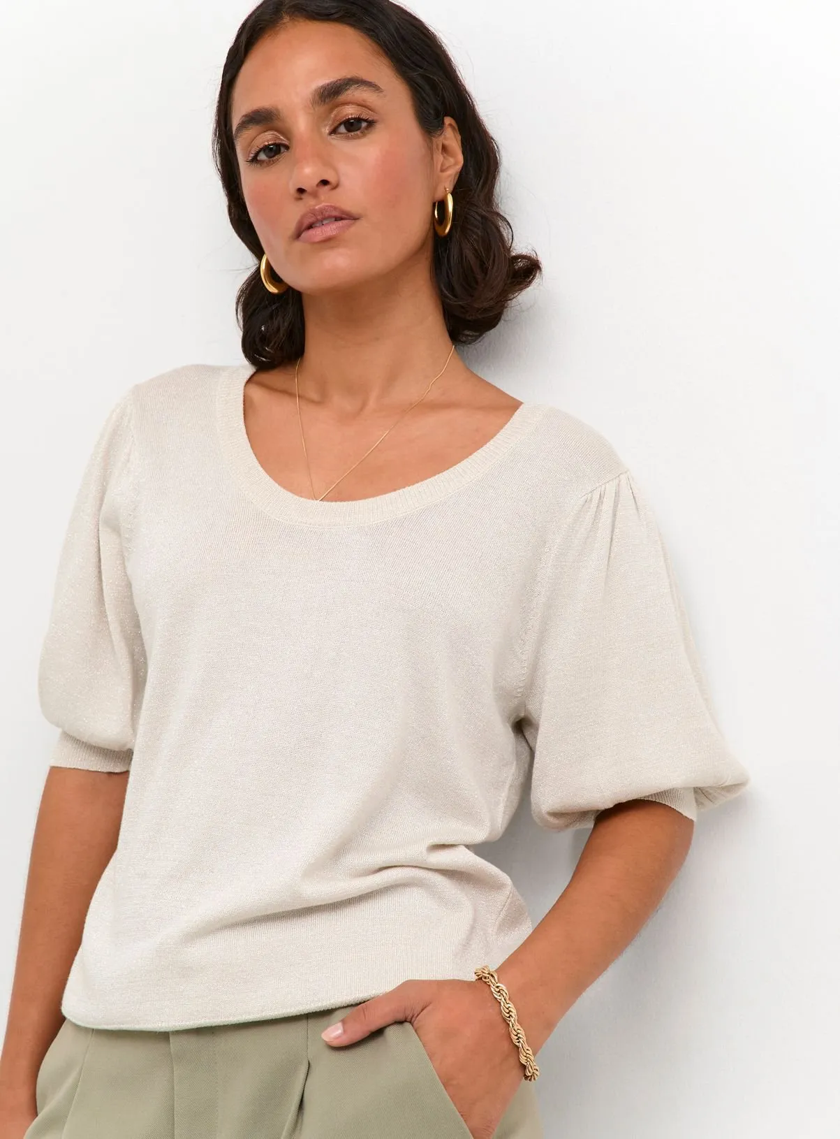 KAFFE Regina Round Neck Half Sleeve White Pullover XS | Jumpers | Tu - Shop Now