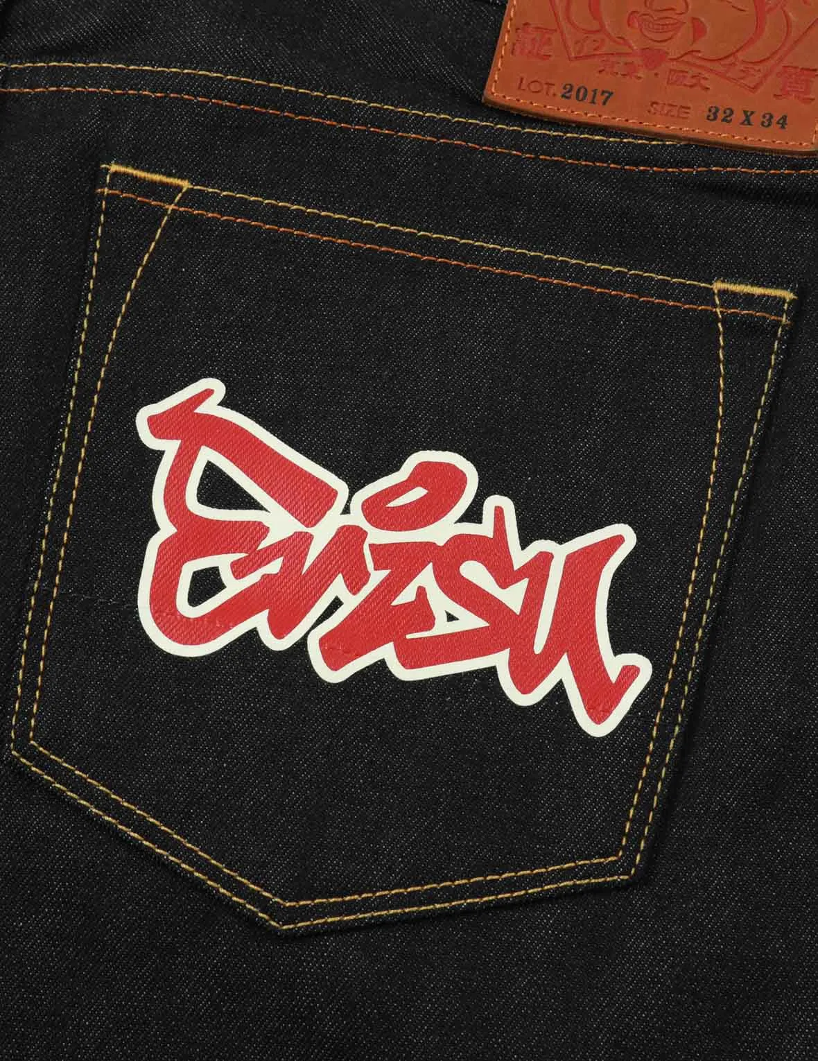 Kamon and Graffiti Logo Print Carrot-Fit Denim Jeans #2017