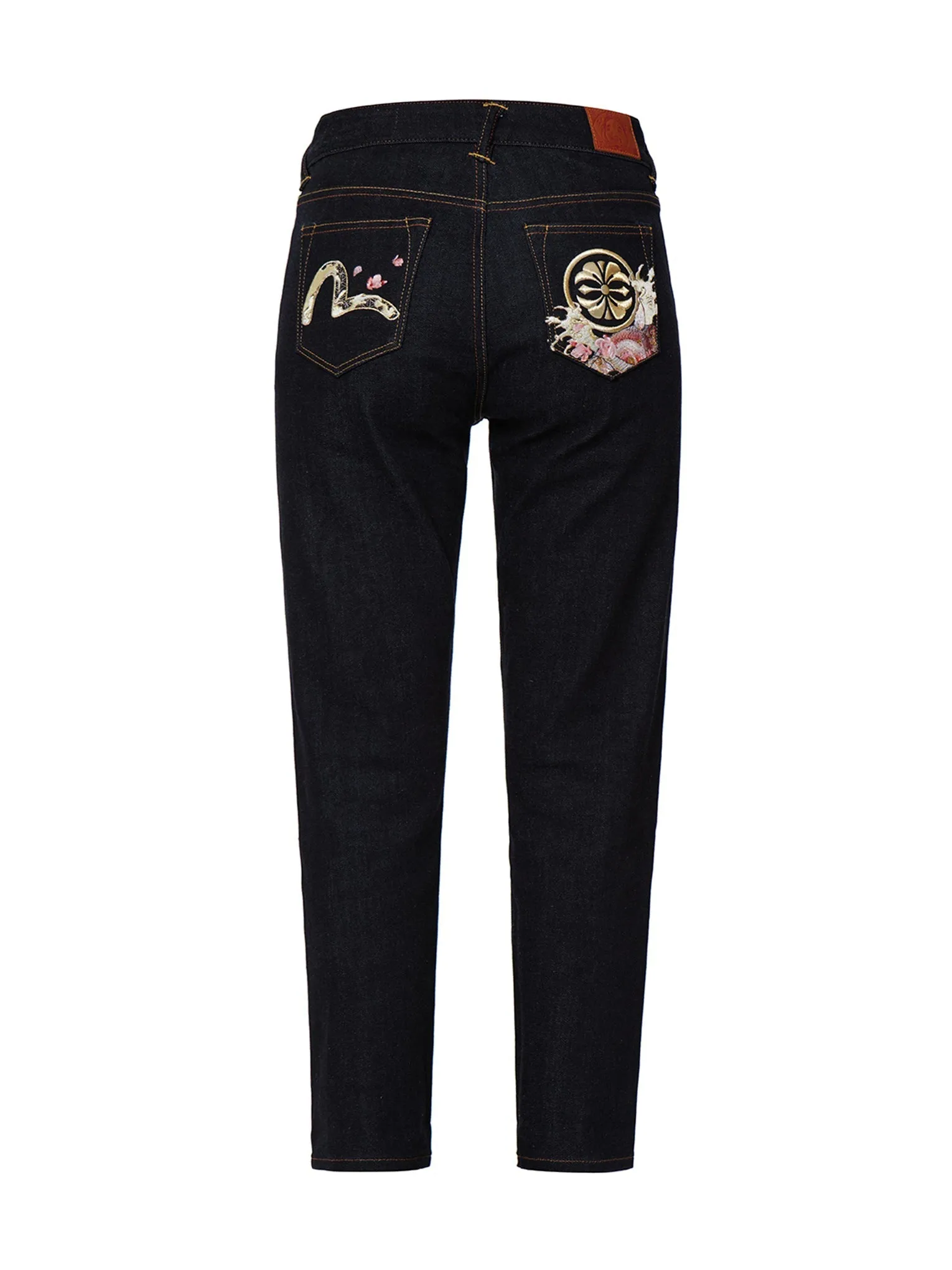 Kamon and “Koi playing in the Waves” Embroidery Straight-leg Jeans