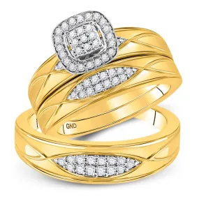 Keene Jewelers 10kt Yellow Gold His Hers Round Diamond Cluster Matching Wedding Set 3/8 Cttw