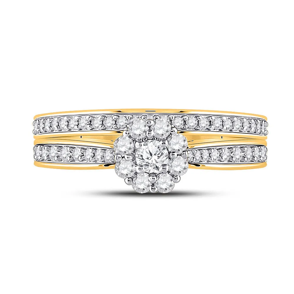 Keene Jewelers 10kt Yellow Gold Round Diamond Bridal Wedding Ring Band Set 1/2 Cttw