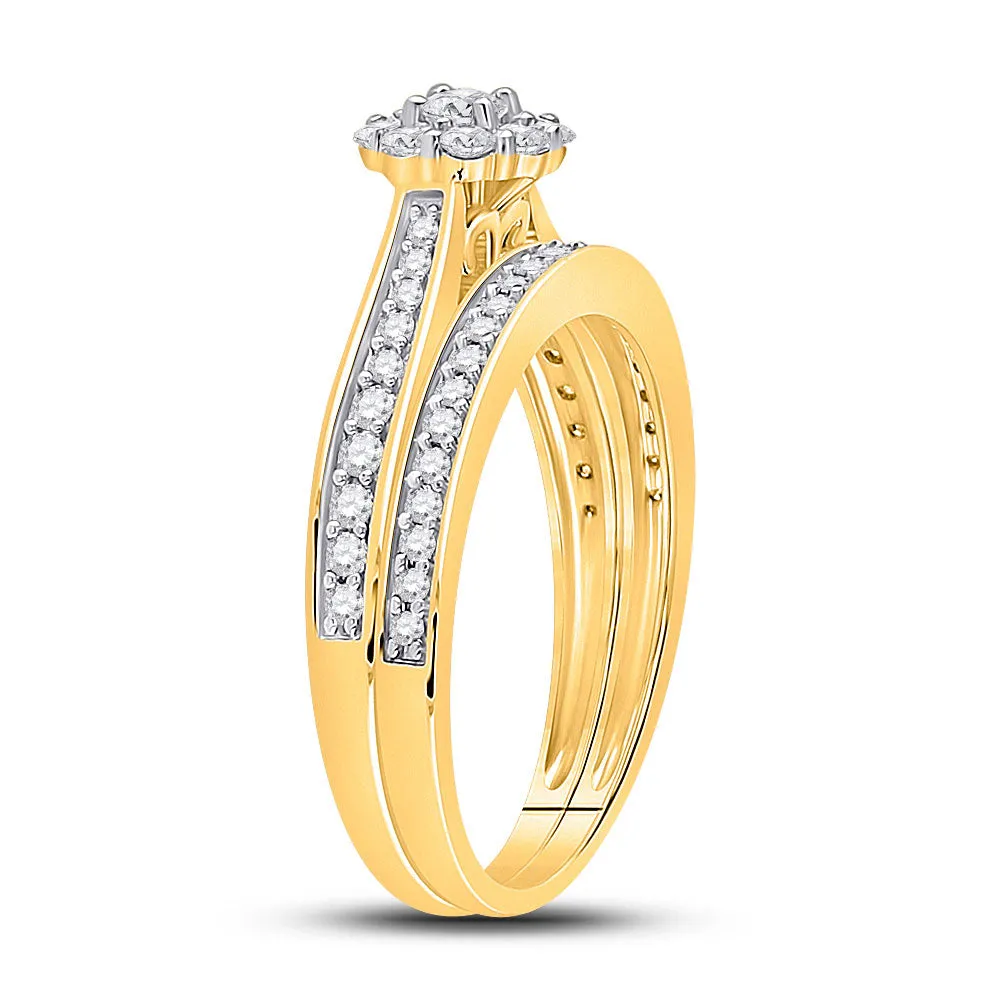 Keene Jewelers 10kt Yellow Gold Round Diamond Bridal Wedding Ring Band Set 1/2 Cttw