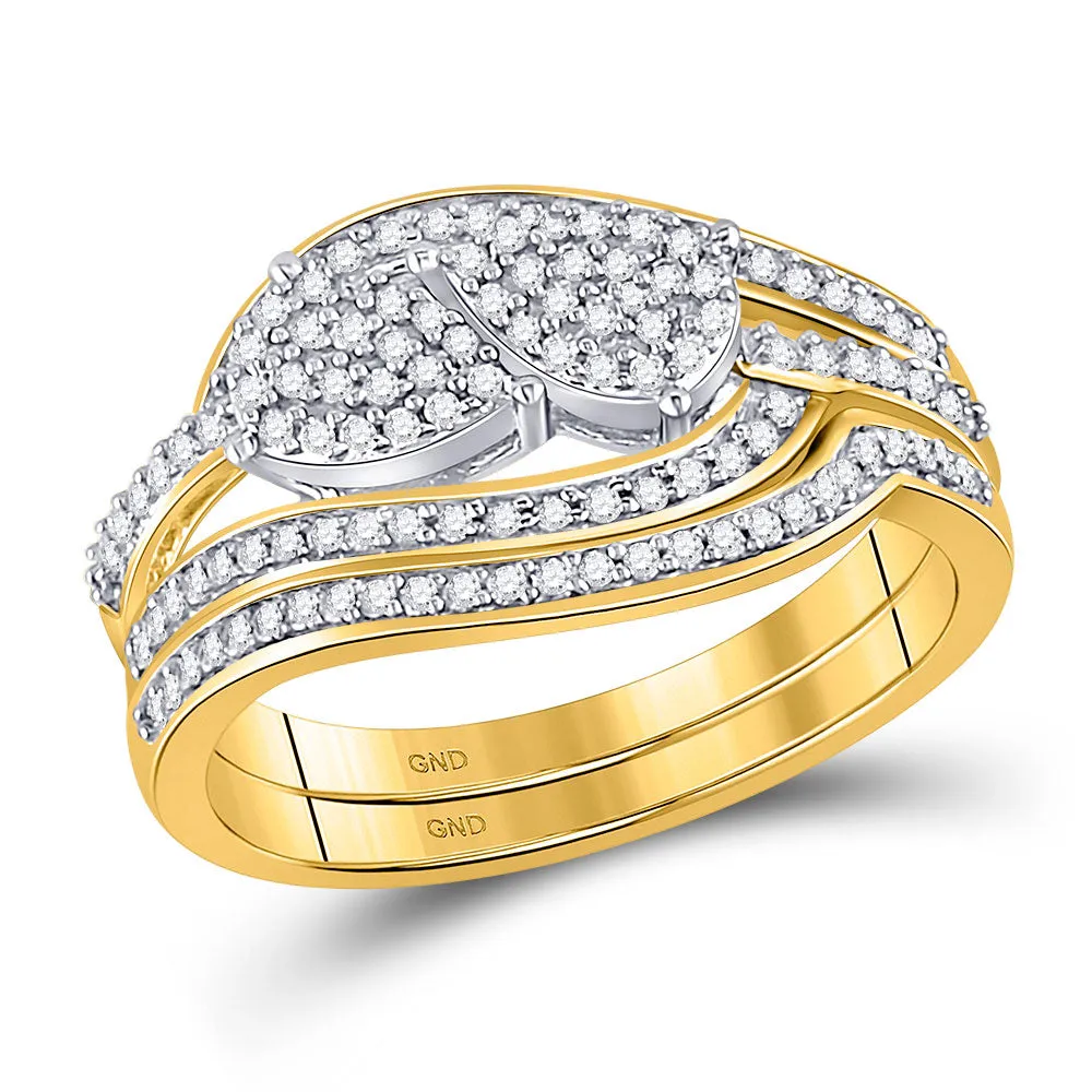 Keene Jewelers 10kt Yellow Gold Round Diamond Bridal Wedding Ring Band Set 1/3 Cttw