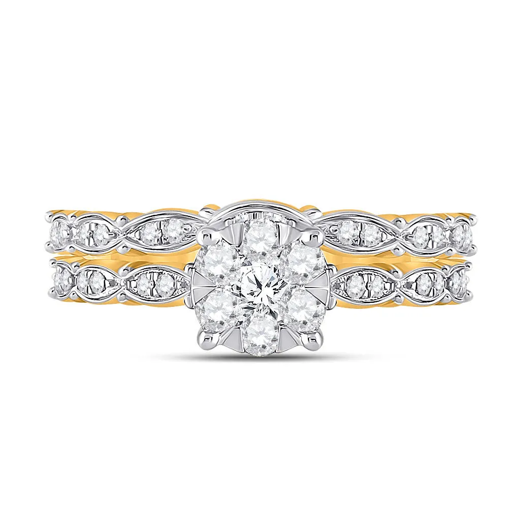 Keene Jewelers 14kt Yellow Gold Round Diamond Bridal Wedding Ring Band Set 1/2 Cttw