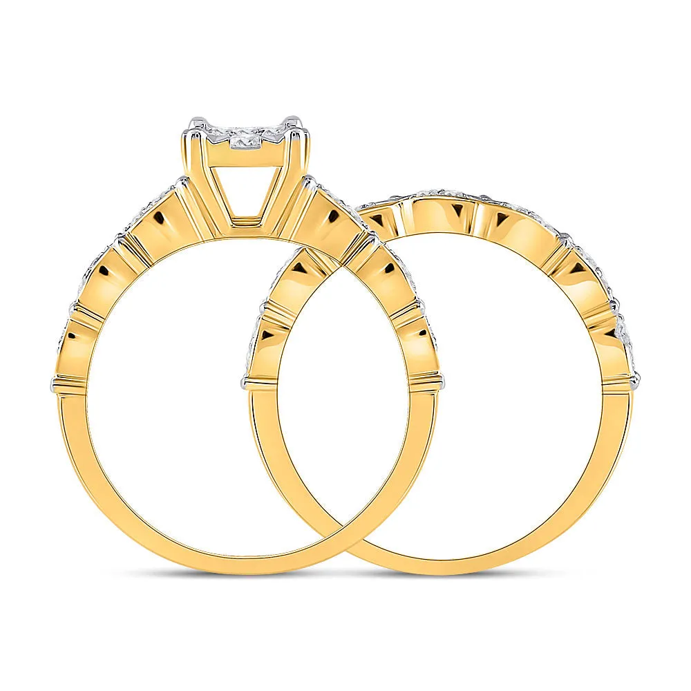 Keene Jewelers 14kt Yellow Gold Round Diamond Bridal Wedding Ring Band Set 1/2 Cttw