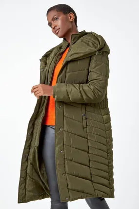 Hooded Quilted Longline Coat in Khaki by Roman UK