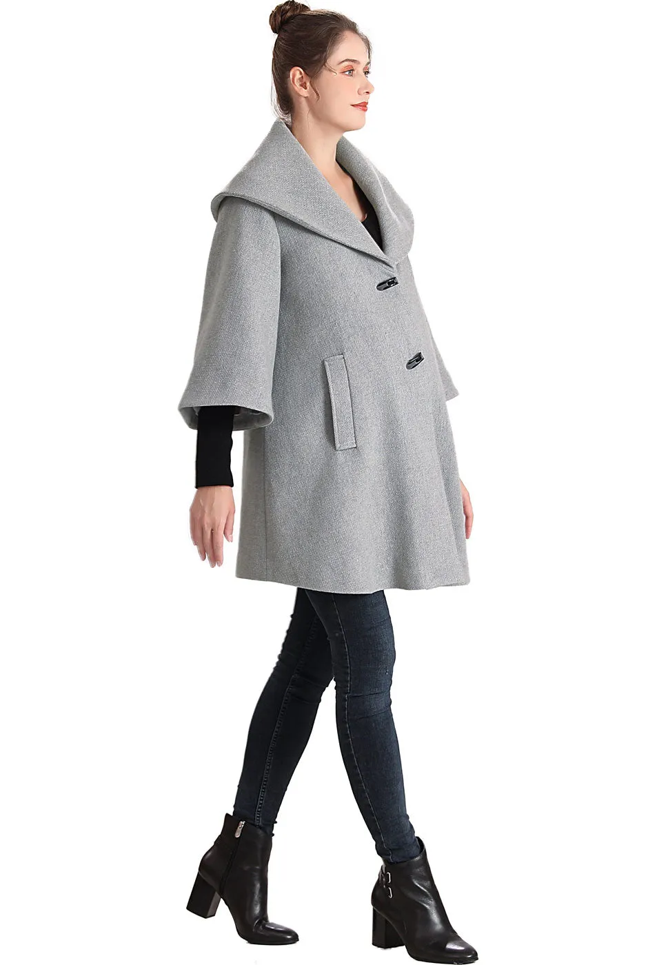 Kimi + Kai Maternity Aanya A-Line Wool Coat with Removable Bib