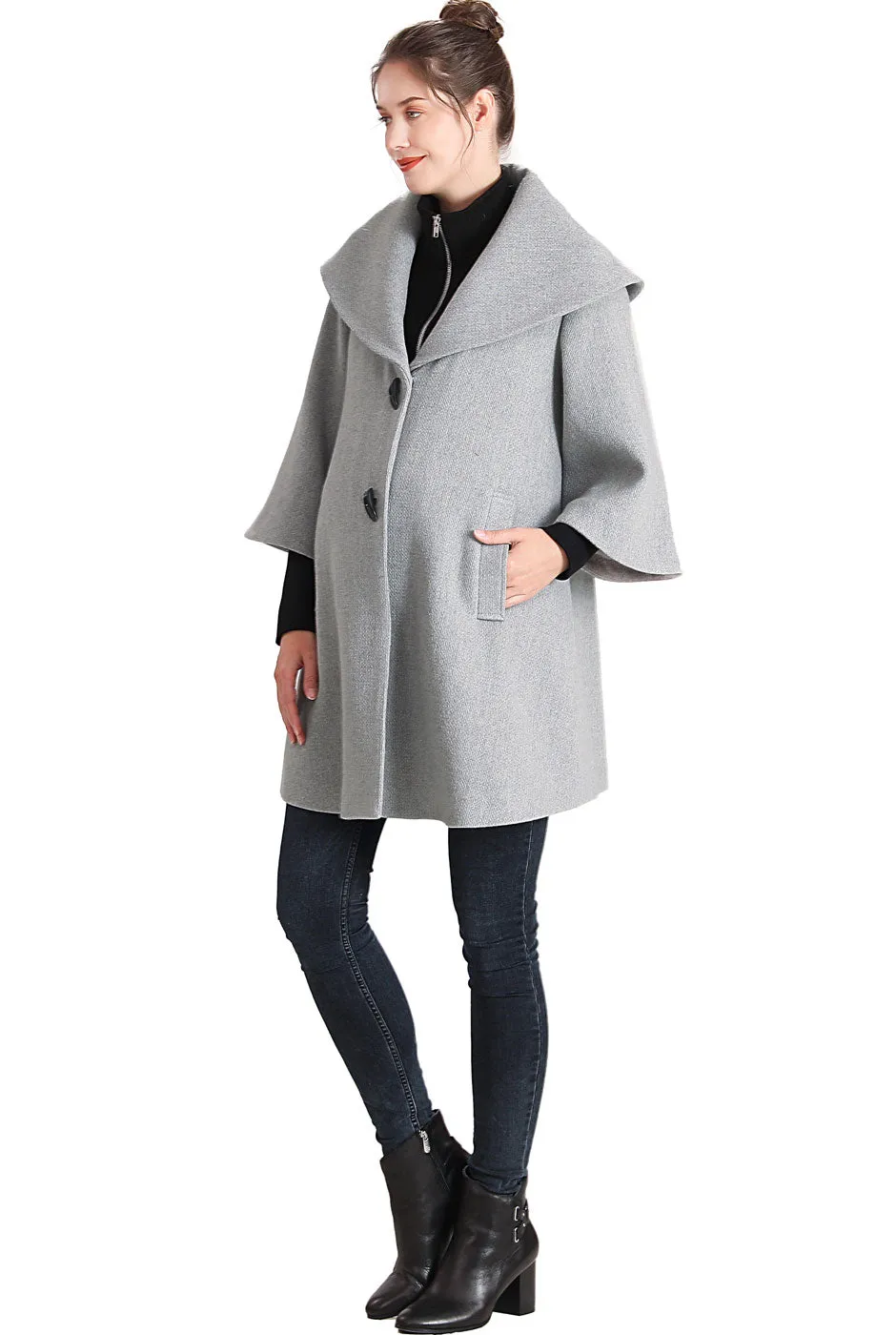 Kimi + Kai Maternity Aanya A-Line Wool Coat with Removable Bib