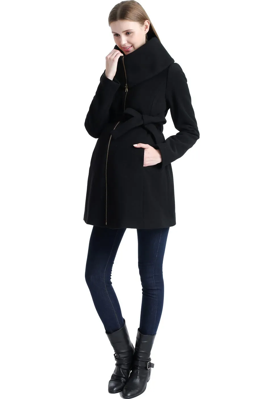 Kimi + Kai Maternity Mia Wool Blend Fold Collar Coat