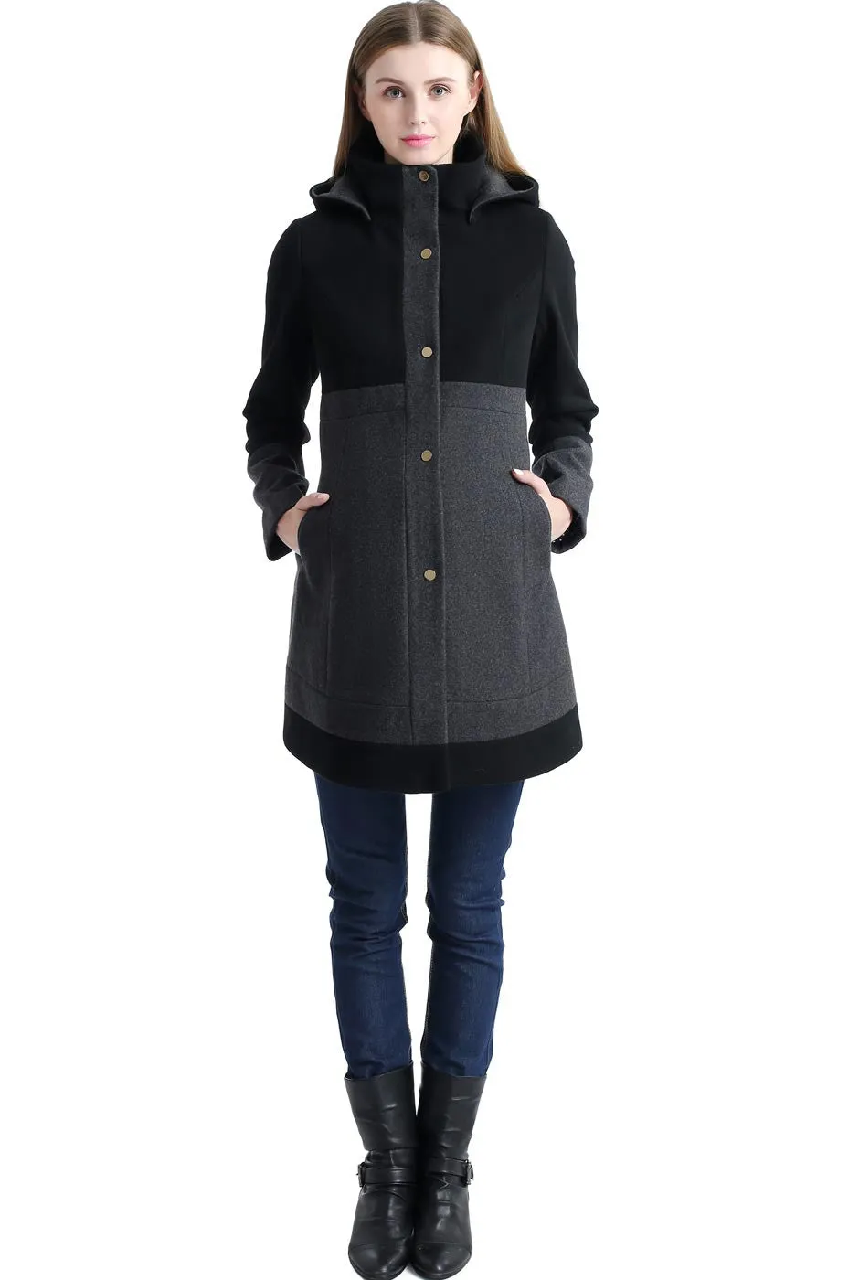 Kimi + Kai Maternity Tessa Wool Blend Colorblock Coat