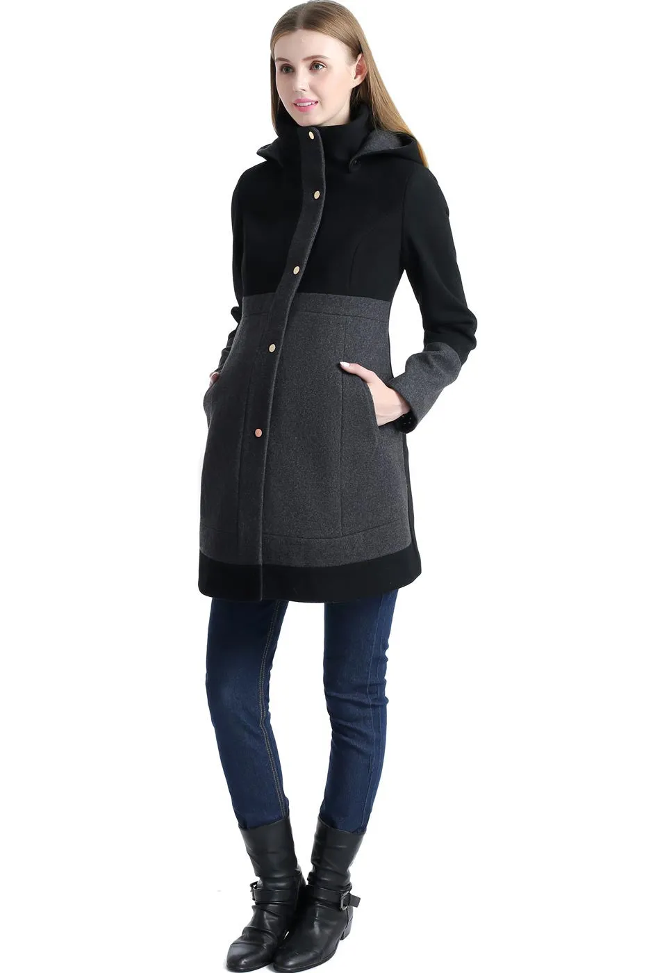 Kimi + Kai Maternity Tessa Wool Blend Colorblock Coat