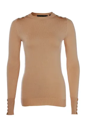 Knit Crew Neck Sweater - Dark Camel